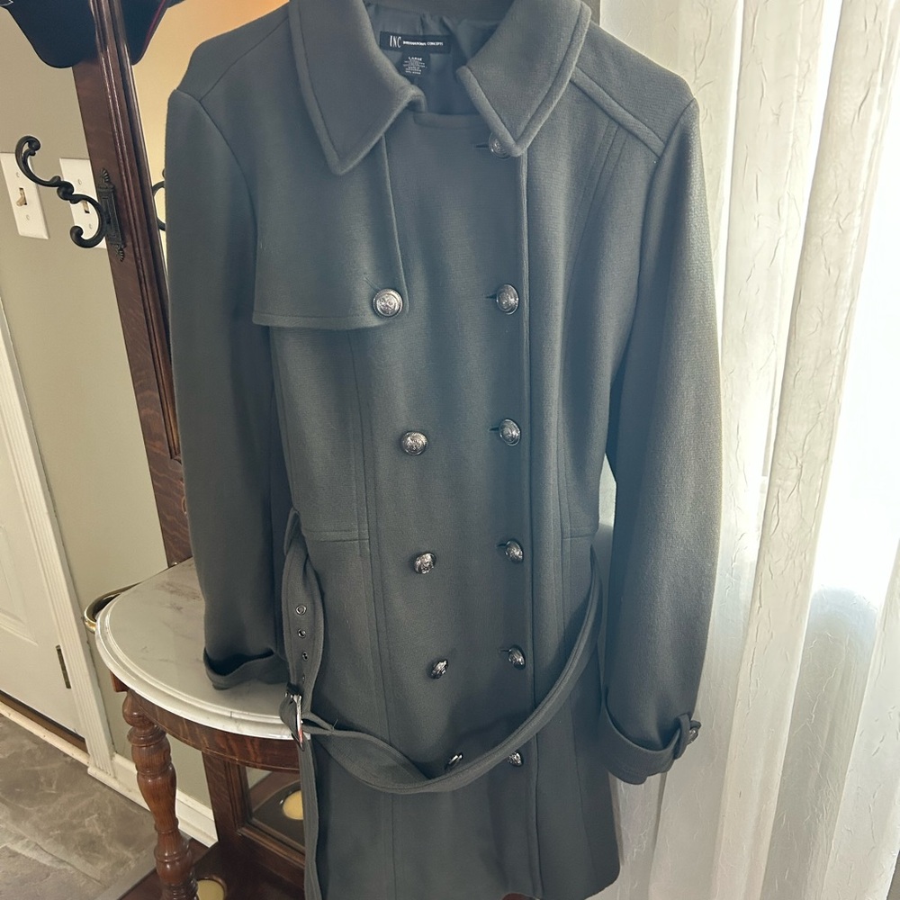 INC International Concepts Dark Green Trench Coat